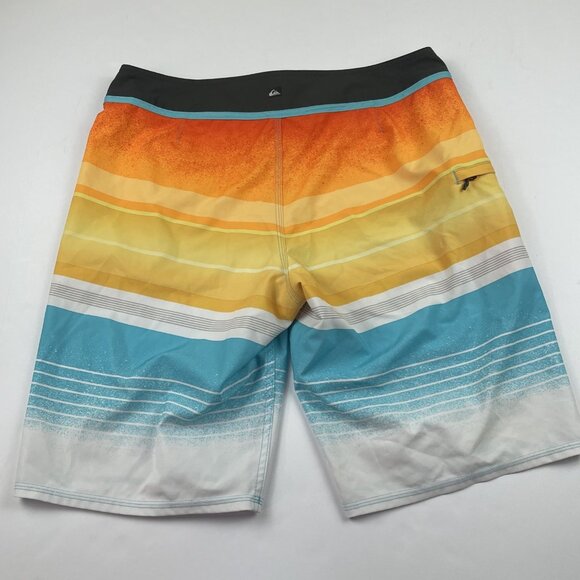 Quiksilver Boardshorts Men’s 34 Swim Trunks Striped Colorblock Poly Stretch - Picture 2 of 11